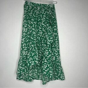 Floerns Boho Green White Floral‎ Print High Waist Flare Hem Ruffle High-low XS